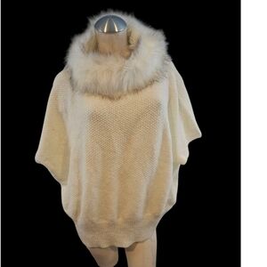 Mixit Let's Snuggle One Size Cream Poncho with Faux Fur Trim